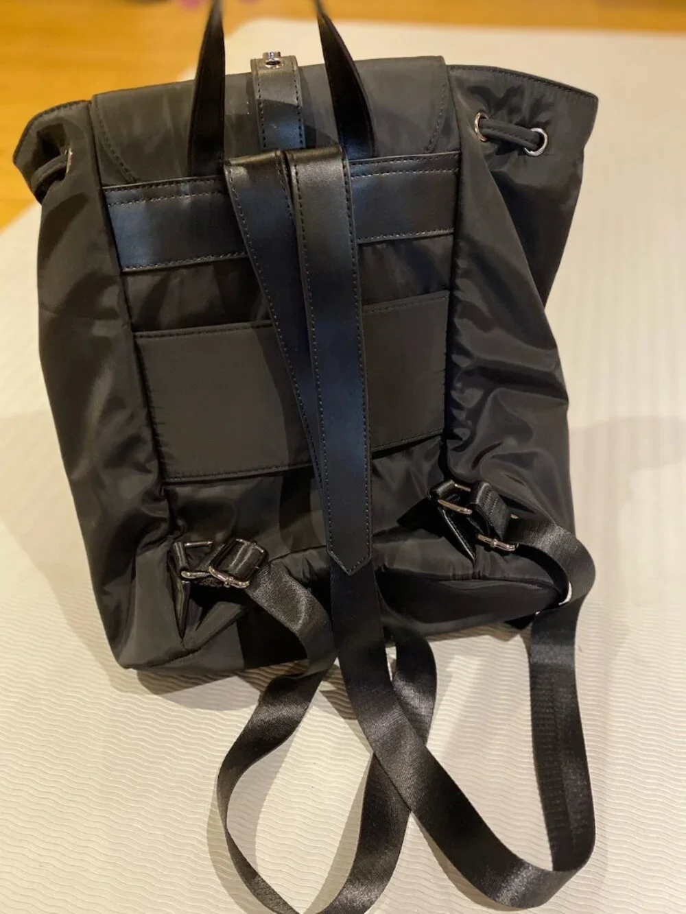 Saint + Sofia Studded Nylon Adjustable Strap Backpack with Silver Grommet Design